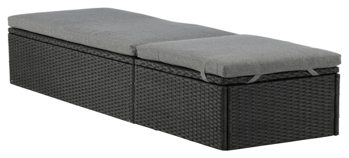 Sonnenliege Quad Kunststoff, Rückenlehne - Schwarz/Grau, KONVENTIONELL, Kunststoff/Textil (60.5/37.5/198cm) - Gardenson