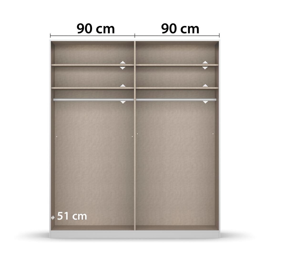 Schwebetürenschrank M. Spiegel 181cm Belluno, Weiß Dekor - Weiß, MODERN, Holzwerkstoff (181/230/62cm) - Rauch Möbel