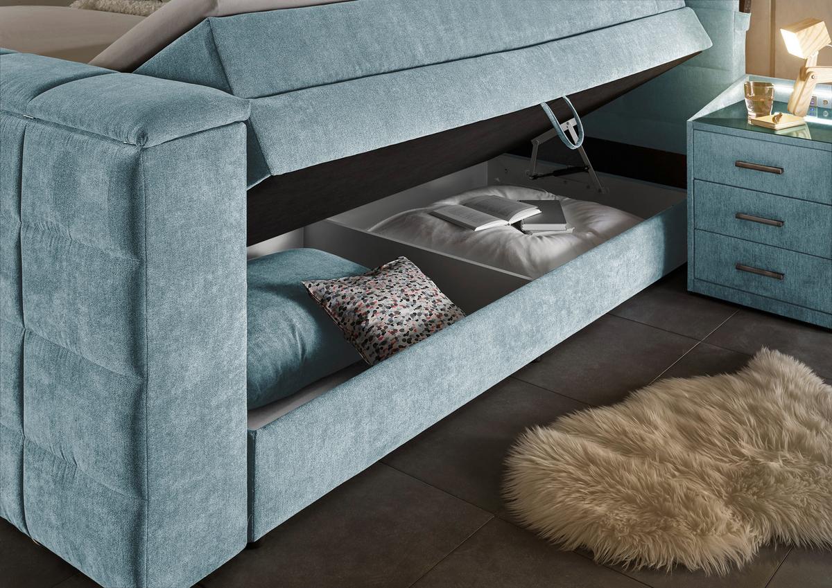Boxspringbett Mit Bettkasten 180x200 Cm Denver - Blau, KONVENTIONELL, Textil (180/200cm) - Carryhome