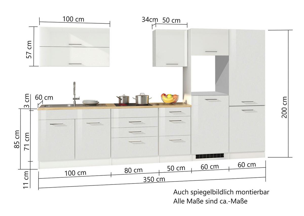 Küchenleerblock Mailand Weiß B: 350 cm - Weiß Hochglanz/Weiß, MODERN, Holzwerkstoff (350cm) - Held