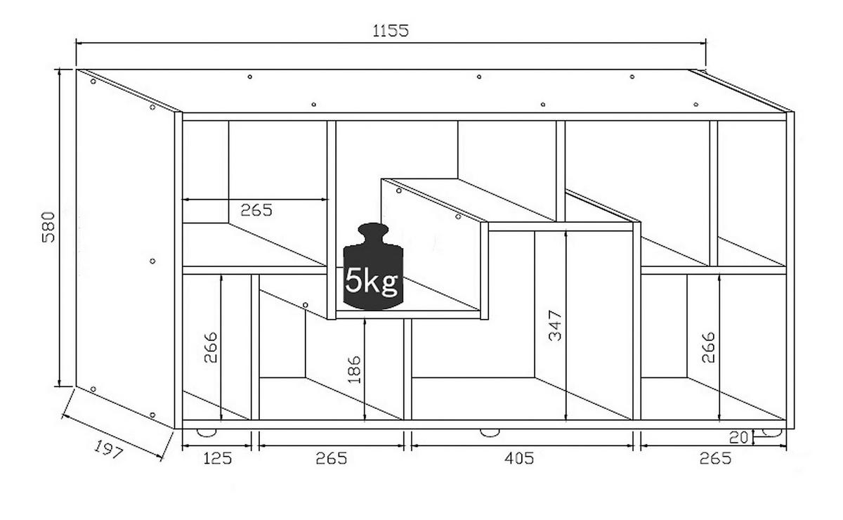 Regal Lanisa Buchefarben Dekor - Silberfarben/Buchefarben, Design, Holzwerkstoff (116/58/20cm) - MID.YOU