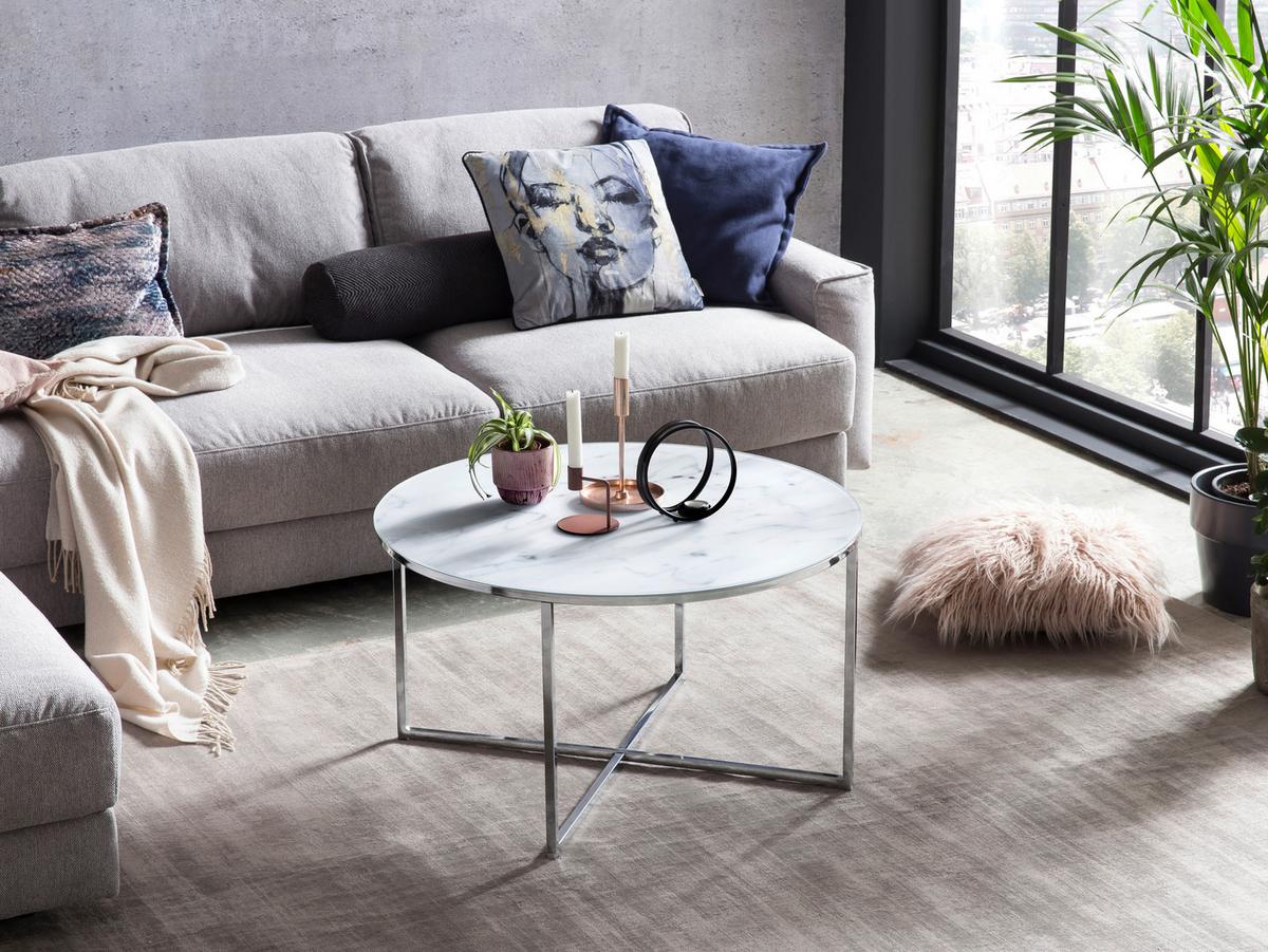 Couchtisch Weiß/chromfarben D: 80 Cm - Chromfarben/Weiß, Design, Glas/Metall (80/80/45cm) - Livetastic