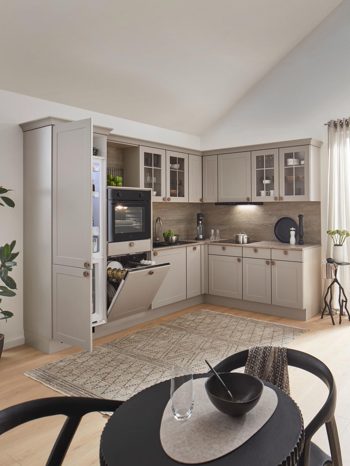 Eckküche Ip 4250 - Hellgrau/Braun, ROMANTIK / LANDHAUS, Holzwerkstoff (276,6/215cm) - Impuls