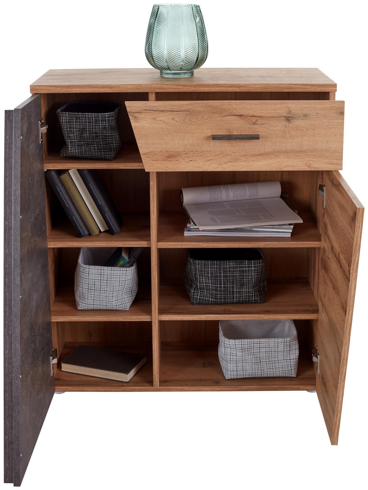 Kommode 80cm Venedig Wotan Eiche Dekor/Betonoptik - Eichefarben/Dunkelgrau, MODERN, Holzwerkstoff (80/92/35cm)