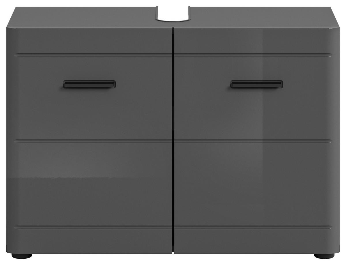 Waschbeckenunterschrank Soft 2-Türig B: 80 cm - Grau Hochglanz/Schwarz, MODERN, Holzwerkstoff (80/56/34cm) - MID.YOU