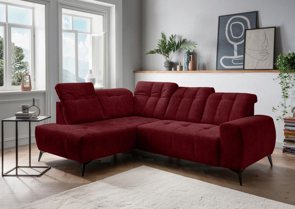 Ecksofa mit USB Anschluss Sano, Bordeaux, S: 200x261 cm - Bordeaux/Schwarz, MODERN, Textil (200/261cm) - Livetastic