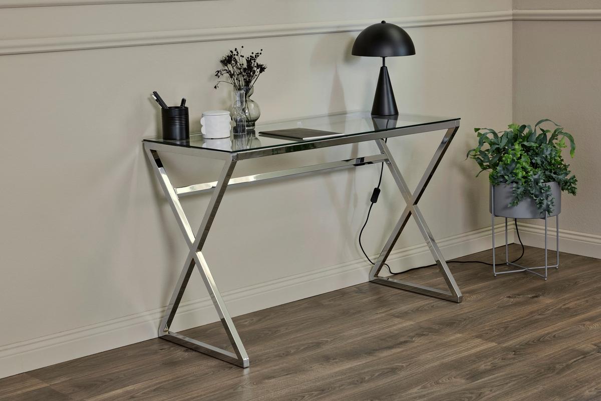 Schreibtisch Xtra Desk - Chromfarben/Klar, MODERN, Glas/Metall (110/50/72cm) - Livetastic
