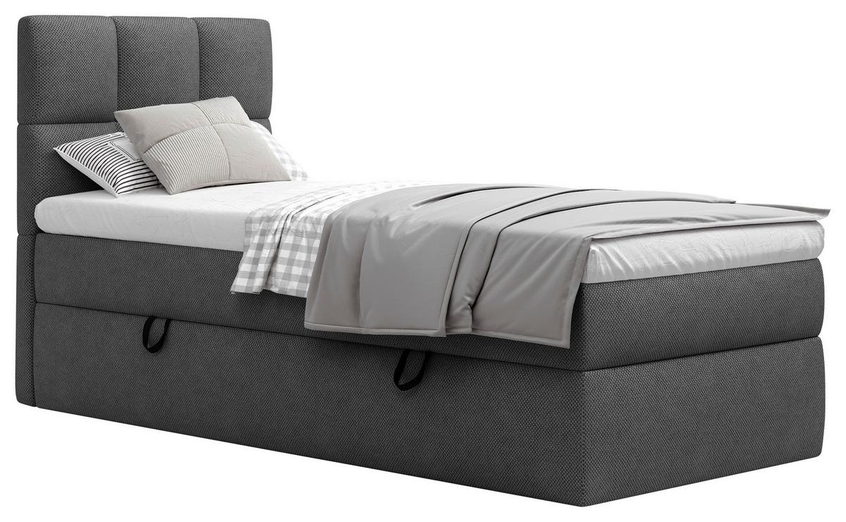 Boxbett Mit Topper & Bettkasten 90x200 Polly - Anthrazit/Schwarz, MODERN, Holz/Holzwerkstoff (90/200cm) - MID.YOU