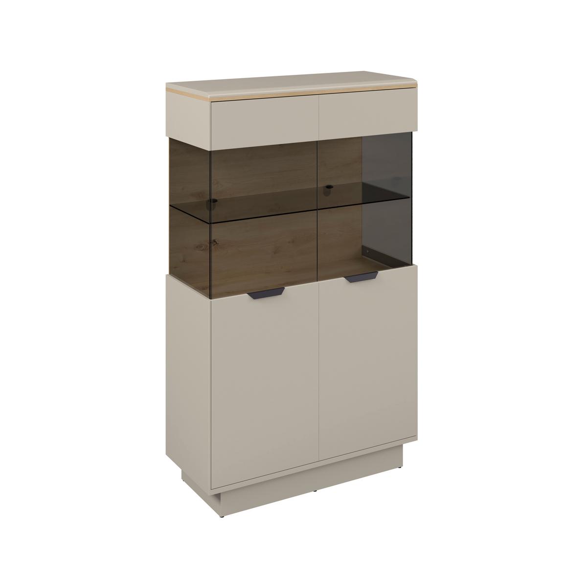 Highboard Darius Eiche Artisan/Kashmir,B:88,5cm - Kaschmir/Schwarz, Trend, Glas/Holzwerkstoff (88,5/148,3/37cm)