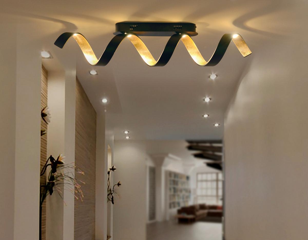 LED-Deckenleuchte Helix L: 80 cm Mit 3 Helligkeitsstufen - Goldfarben/Schwarz, Design, Metall (80/35/13,5cm)