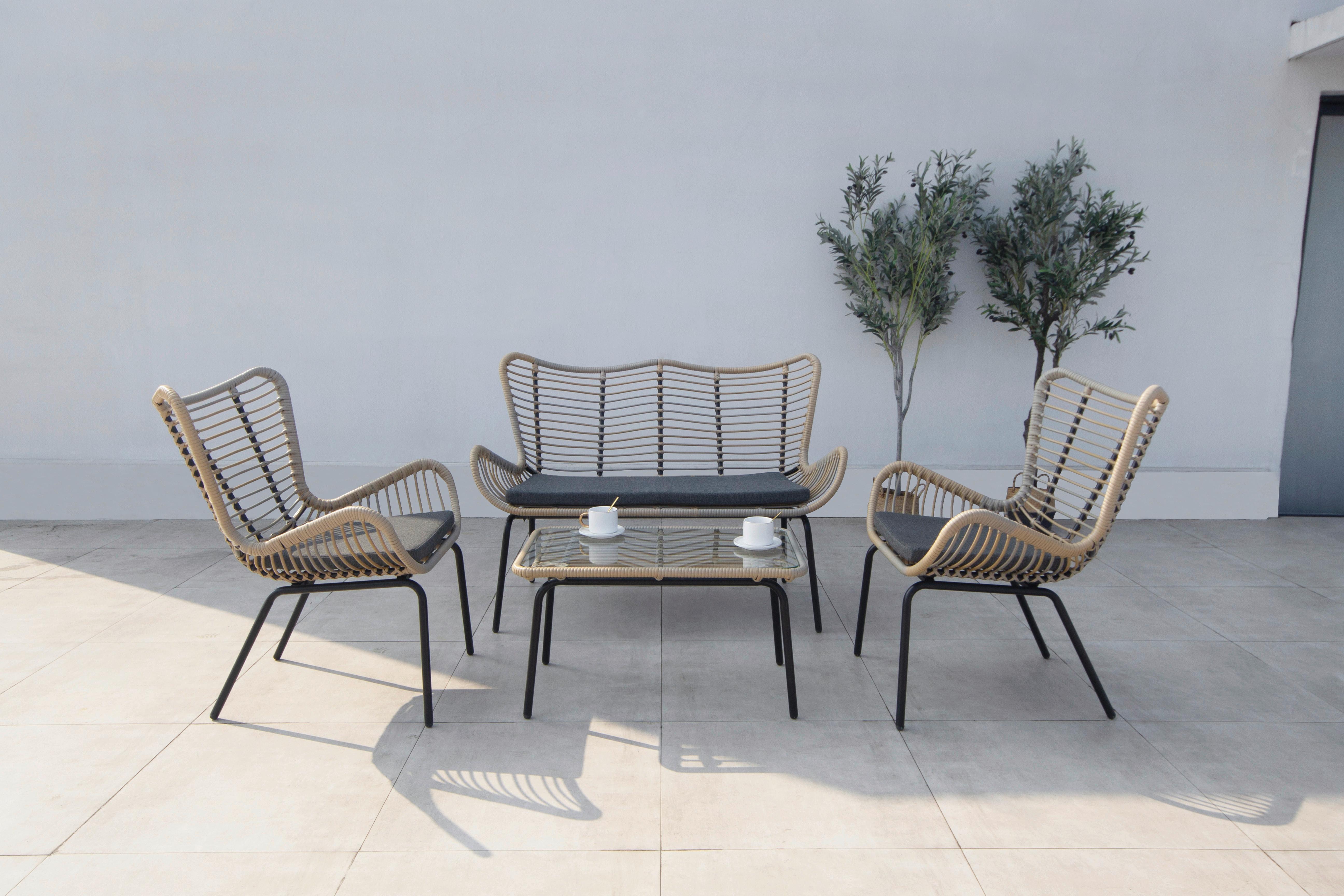 Loungegarnitur 4-Tlg Korfu Aus Glas/Metall mit Kissen - Dunkelgrau/Schwarz, Basics, Glas/Textil (122/86,5/69cm) - Acamp