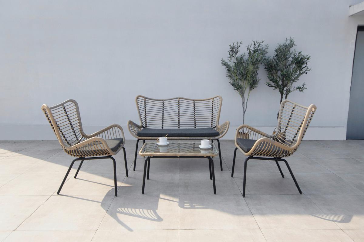 Loungegarnitur 4-Tlg Korfu Aus Glas/Metall mit Kissen - Dunkelgrau/Schwarz, Basics, Glas/Textil (122/86,5/69cm) - Acamp