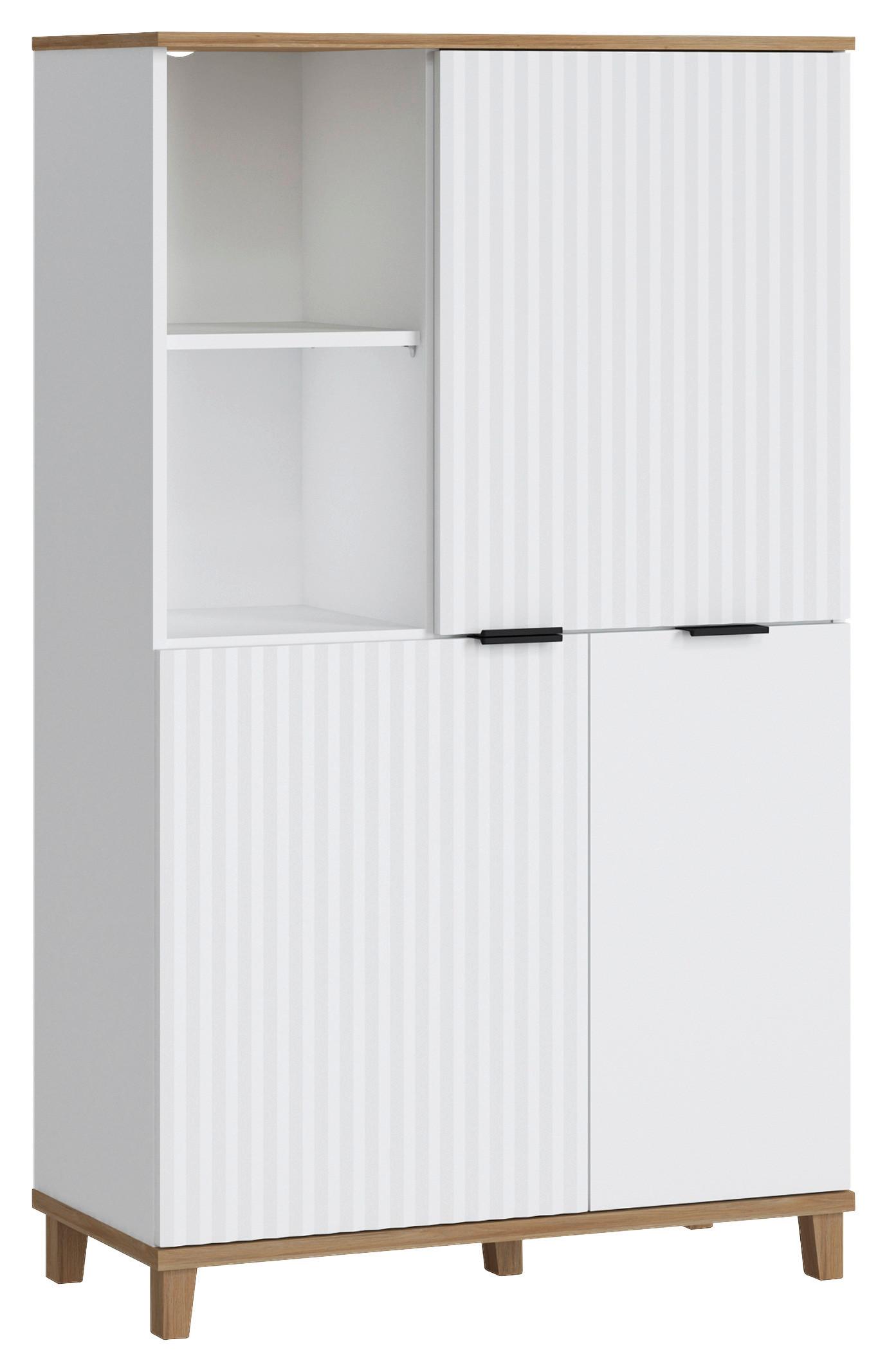 Highboard Pissee Alpin Weiß Grandson Eiche B: 84,8 Cm - MODERN, Holzwerkstoff (84,8/141,4/40cm)