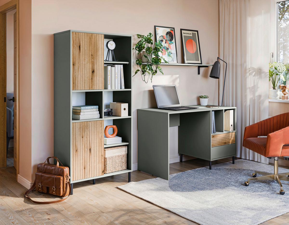 Písací stôl POZZI dekor dub/zelená - zelená/farba duba, Modern, kompozitné drevo (120/76,4/58cm) - Modern Living