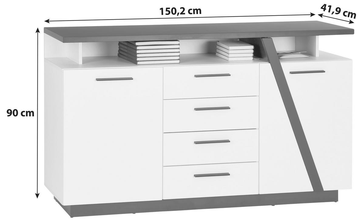 Kommode Mit Soft-Close B: 150,2cm Maxi, Grau/Eiche Dekor - Eichefarben, MODERN, Holzwerkstoff (150,2/90/41,9cm)