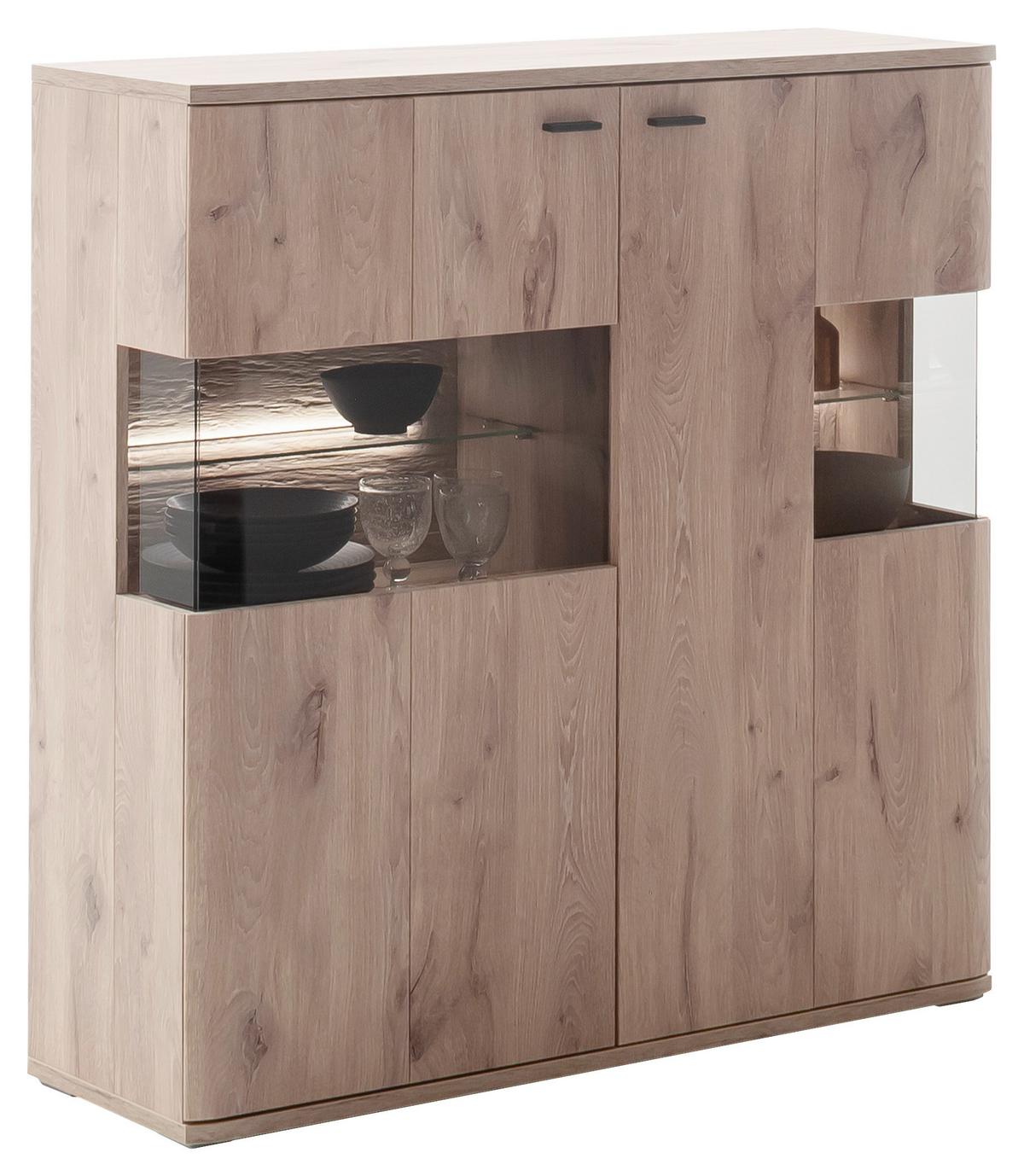 Highboard Prato Eichefarben B: 119 Cm - Eichefarben, Design, Glas/Holzwerkstoff (119/120/37cm) - MID.YOU