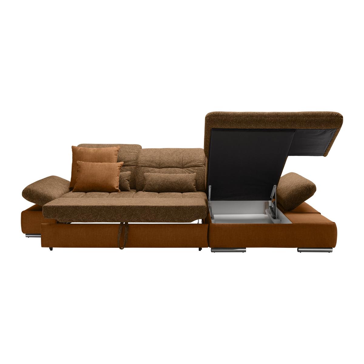 Rohová sedačka SANFINO, pravá, horčicovožltá / koňaková - horčicovožltá/chrómová, Konventionell, kov/drevo (305/79-96/199cm) - Premium Living