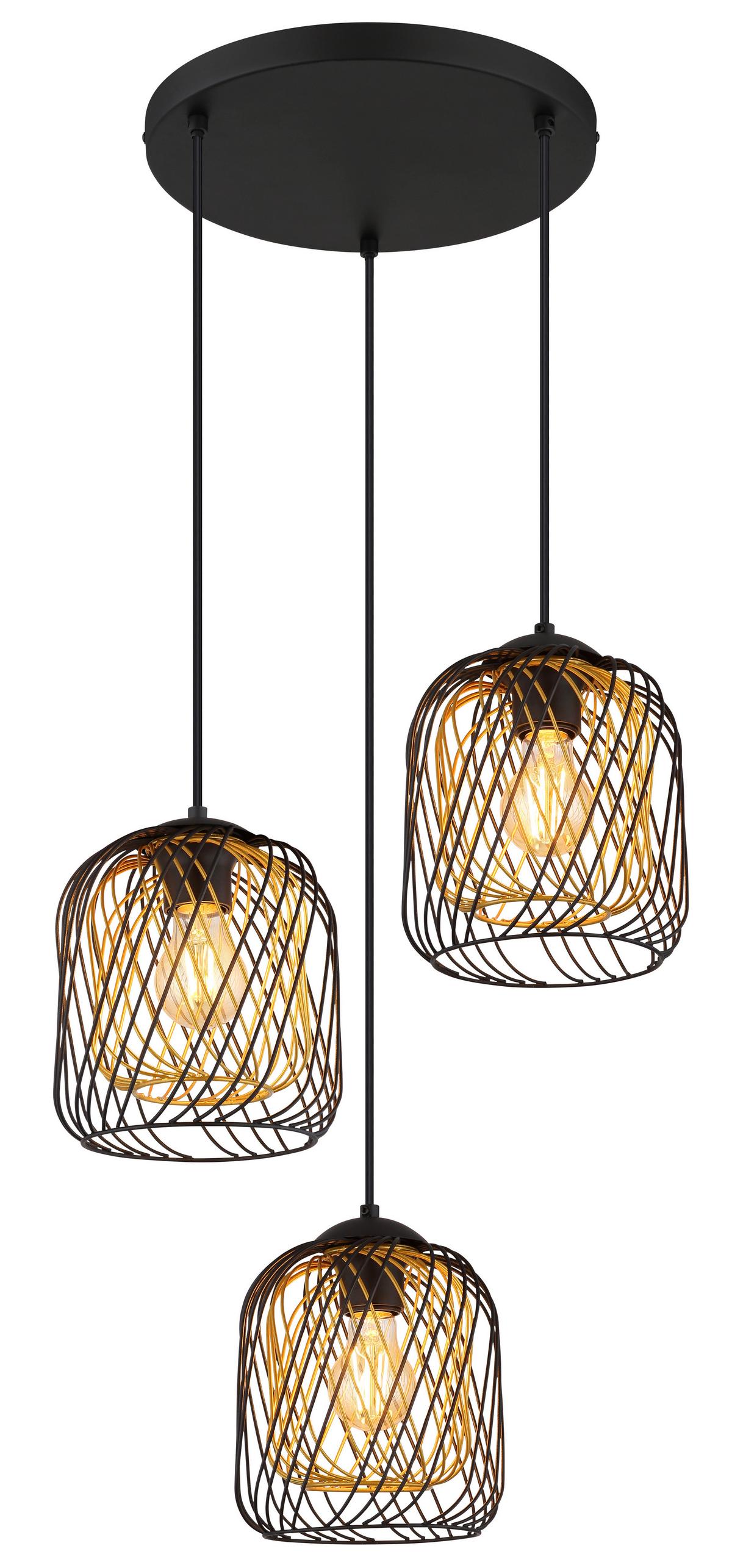 Hängeleuchte Dichti Schwarz Goldfarben D: 39,4 cm - Goldfarben/Schwarz, Basics, Kunststoff/Metall (39,4/150cm) - Globo