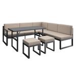 Loungegarnitur 5-Tlg Genf Metall/Textil/Glas mit Kissen - Hellgrau/Grau, MODERN, Glas/Textil (213/136cm) - Beldano