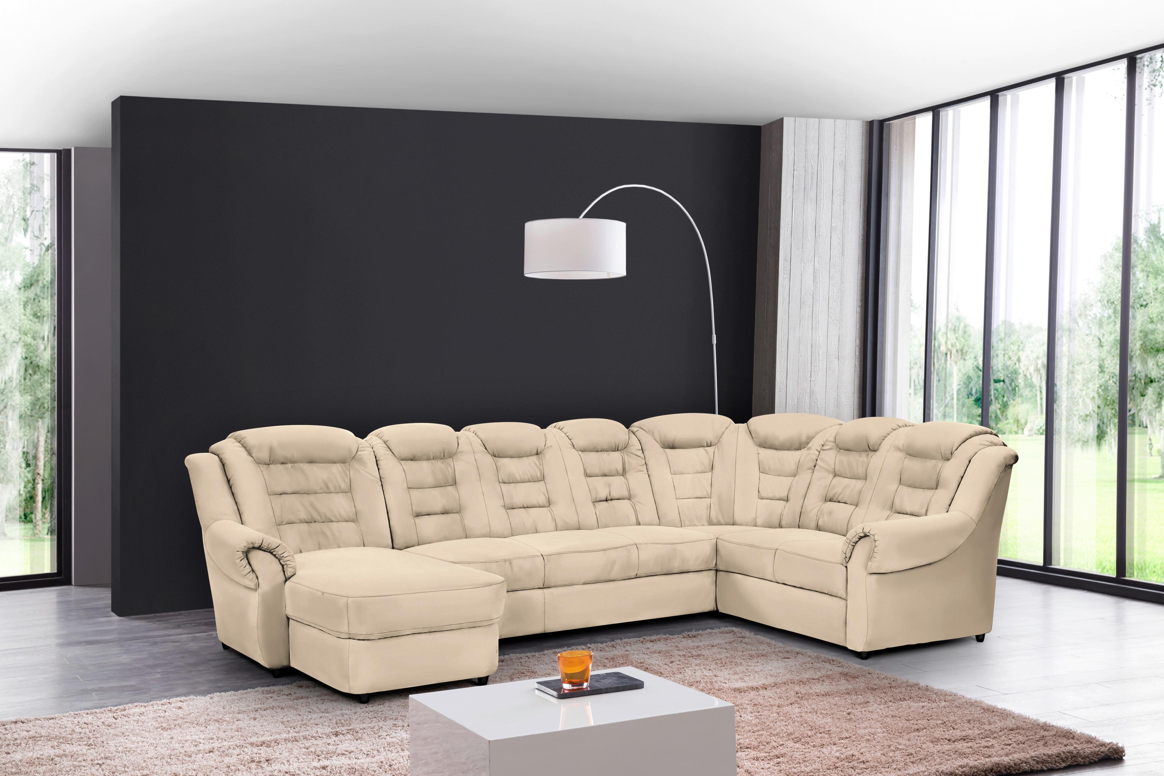Wohnlandschaft Boston Beige Lederlook - Beige/Schwarz, KONVENTIONELL, Textil (165/333/216cm) - Livetastic