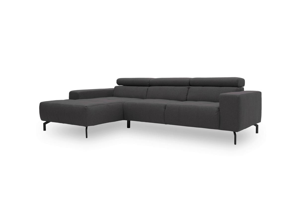Ecksofa in Dunkelbraun mit Webstoffbezug und Longchair links