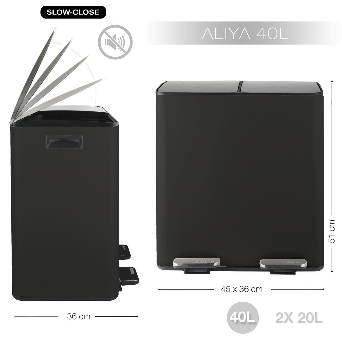 Treteimer Aliya 40l Schwarz Metall Lbh: 45x30x51 Cm - Schwarz, Basics, Kunststoff/Metall (45/30/51cm) - Spirella