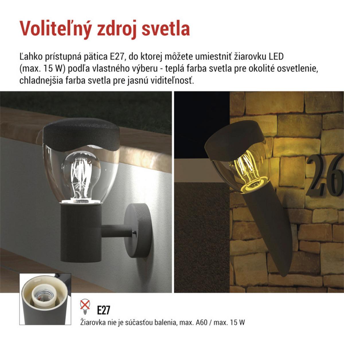 VONKAJŠIE LED SVIETIDLO ARTEO - antracitová, Modern, kov/plast