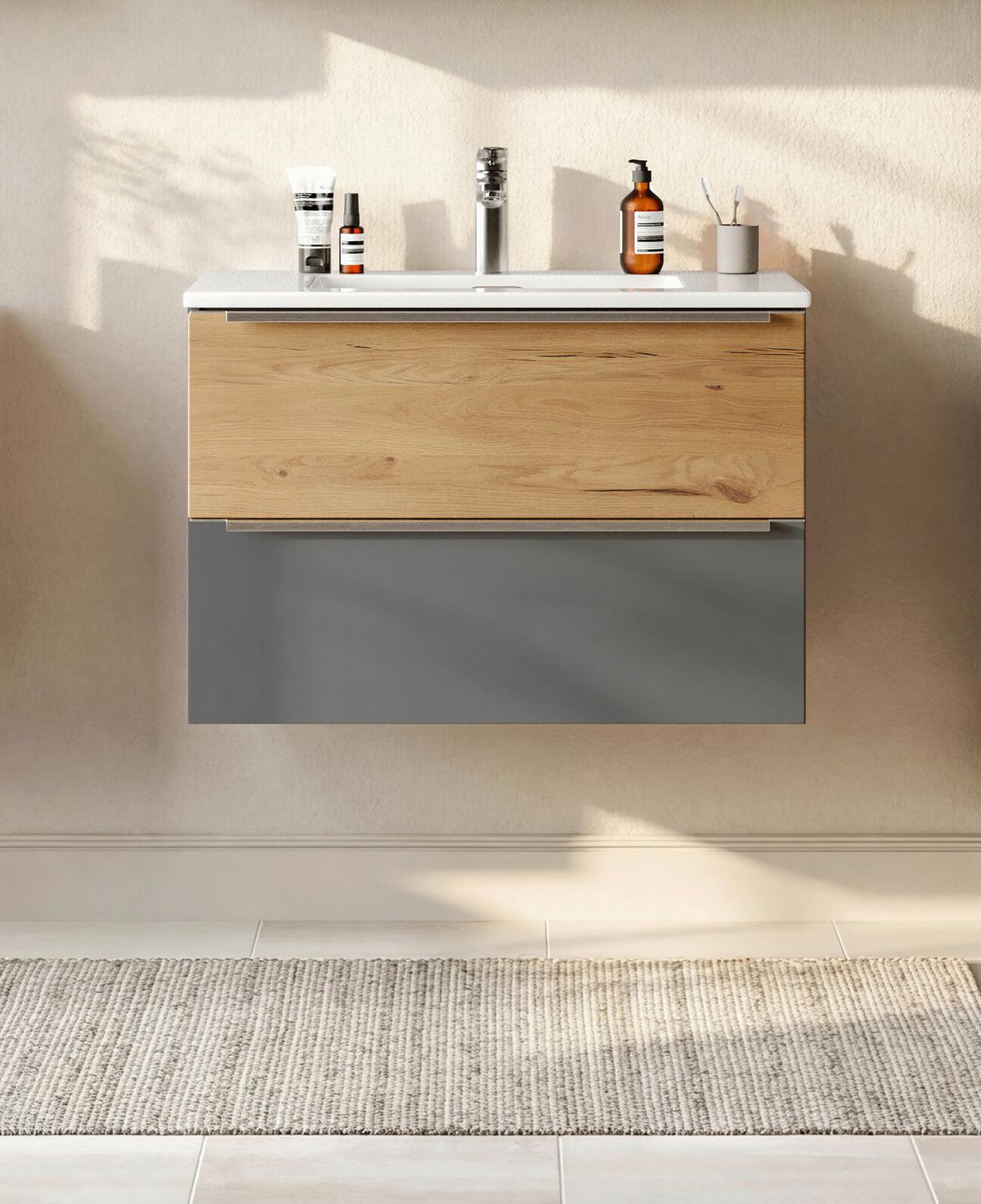 WASCHTISCHKOMBI Verona Grau/Wildeiche B: 80cm - Wildeiche/Weiß, Trend, Holzwerkstoff/Stein (80/54/47cm) - Held