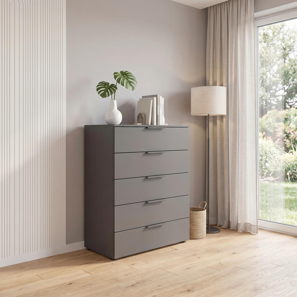 Kommode 80 cm Flipp Graphitfarben - Graphitfarben/Schwarz, MODERN, Holzwerkstoff (80/100/42cm) - Rauch Möbel