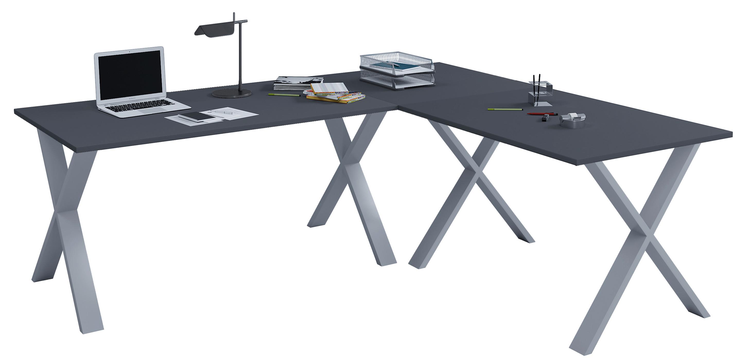 Eckschreibtisch Lona Anthrazit/Silberfarbe L: 220cm - Anthrazit/Silberfarben, Design, Holzwerkstoff/Metall (220/220/76cm) - MID.YOU