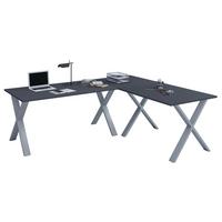Eckschreibtisch Lona Anthrazit/Silberfarbe L: 220cm - Anthrazit/Silberfarben, Design, Holzwerkstoff/Metall (220/160/76cm) - MID.YOU