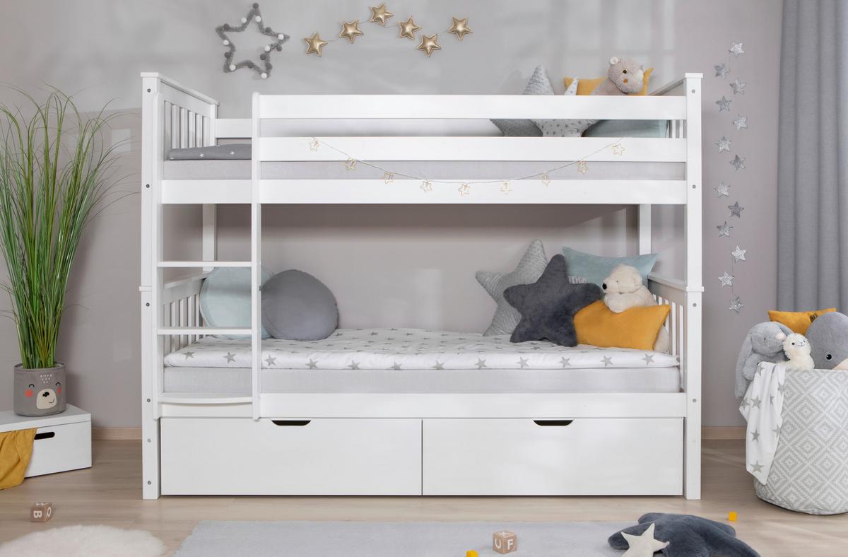 Etagenbett Sammy Weiß Kiefer Massiv 90 cm mit Schubladen - Weiß, MODERN, Holz (90/200cm) - MID.YOU