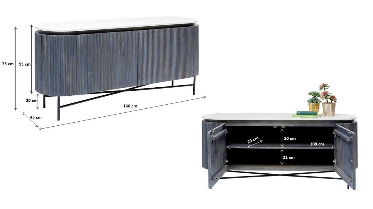 Sideboard 160 Cm Mangoholz Anthrazit Marmor/weiß - Anthrazit/Schwarz, Trend, Holz/Holzwerkstoff (160/75/45cm) - Kare-Design