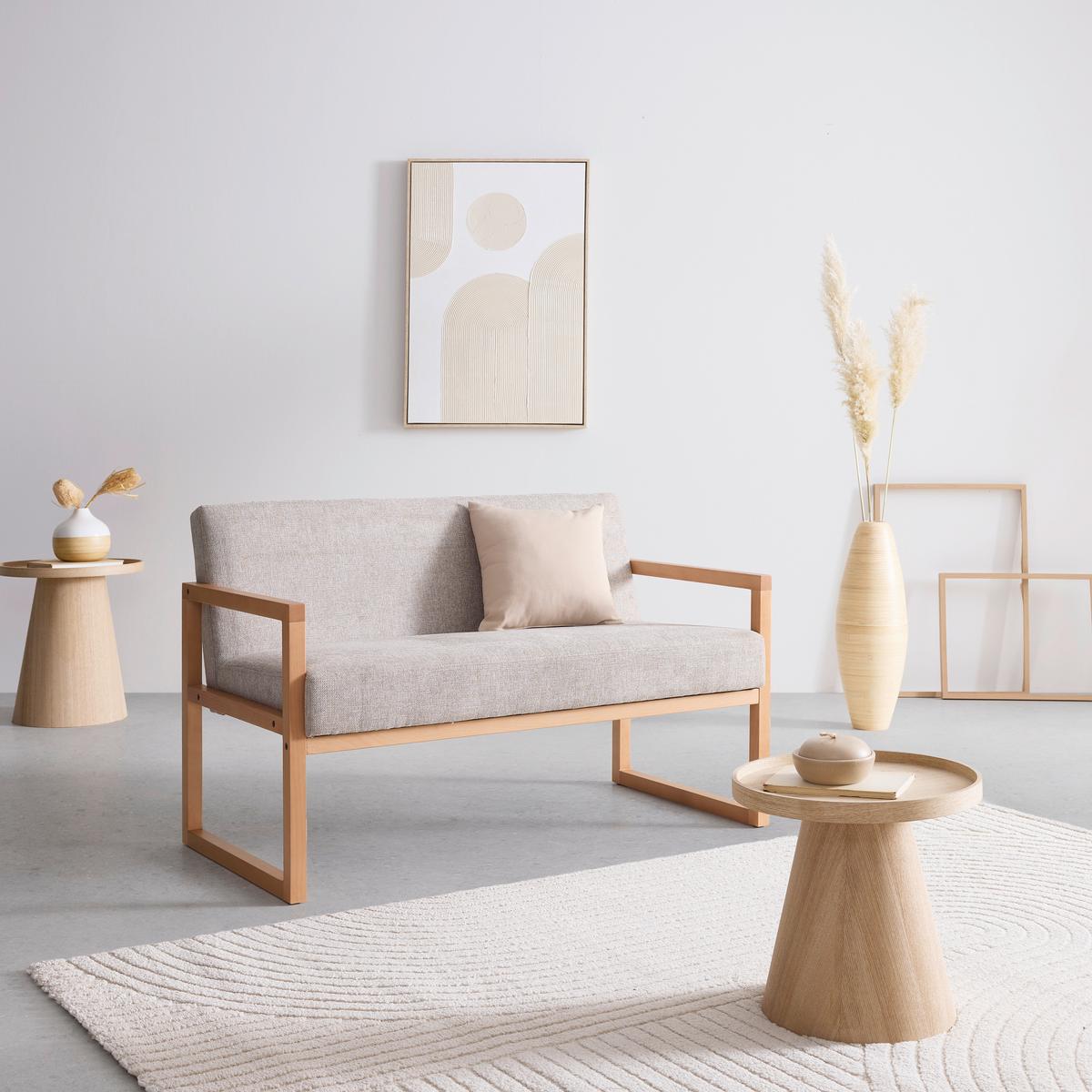 Dvojmiestna pohovka MALMÖ, svetlosivá, bukový masív - prírodná farba/svetlosivá, Modern, drevo/textil (120/75/69cm) - Mömax