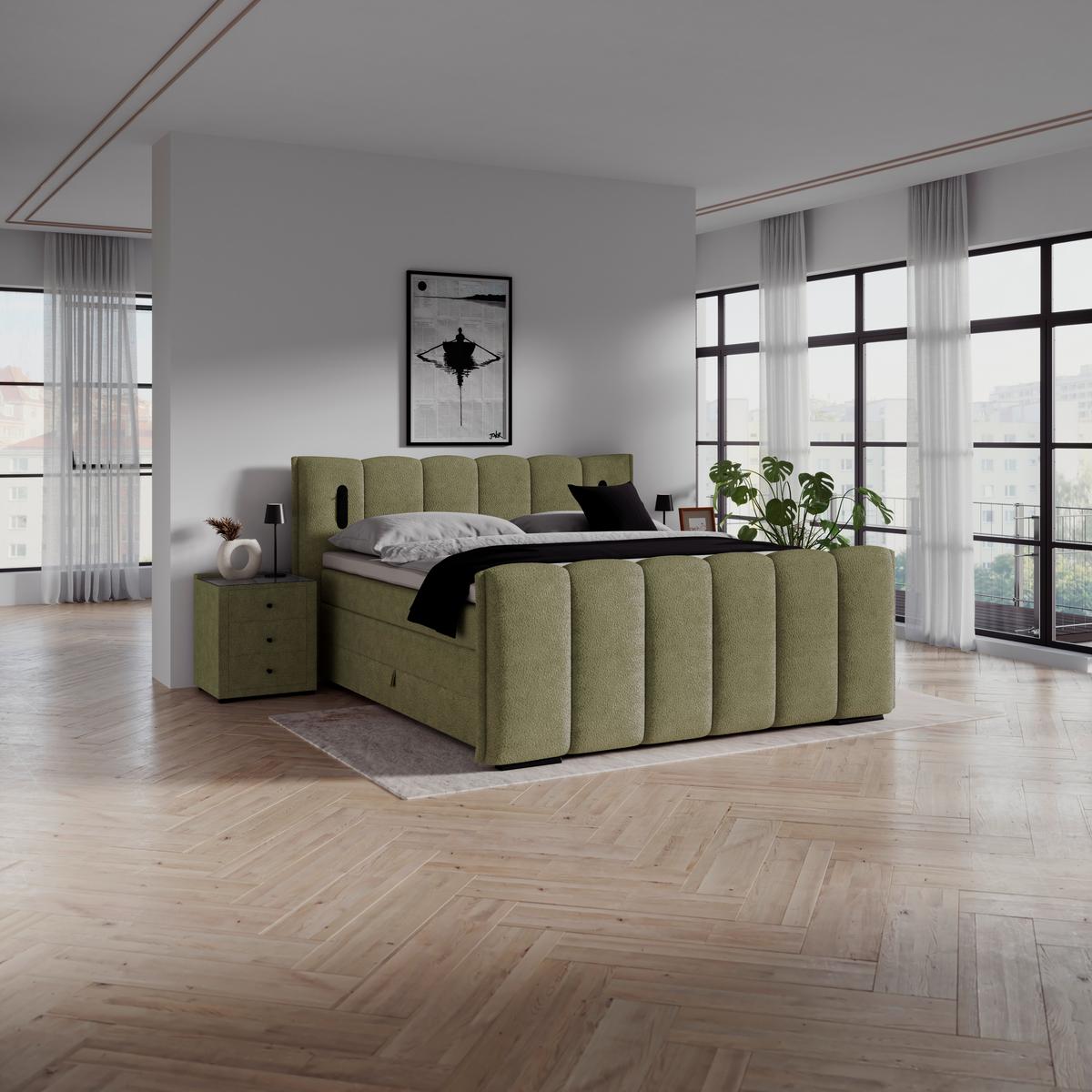 Boxspringbett Elysia inkl. Bettkasten 200x200 - Schwarz/Grün, Trend, Holz/Holzwerkstoff (200cm) - Luca Bessoni