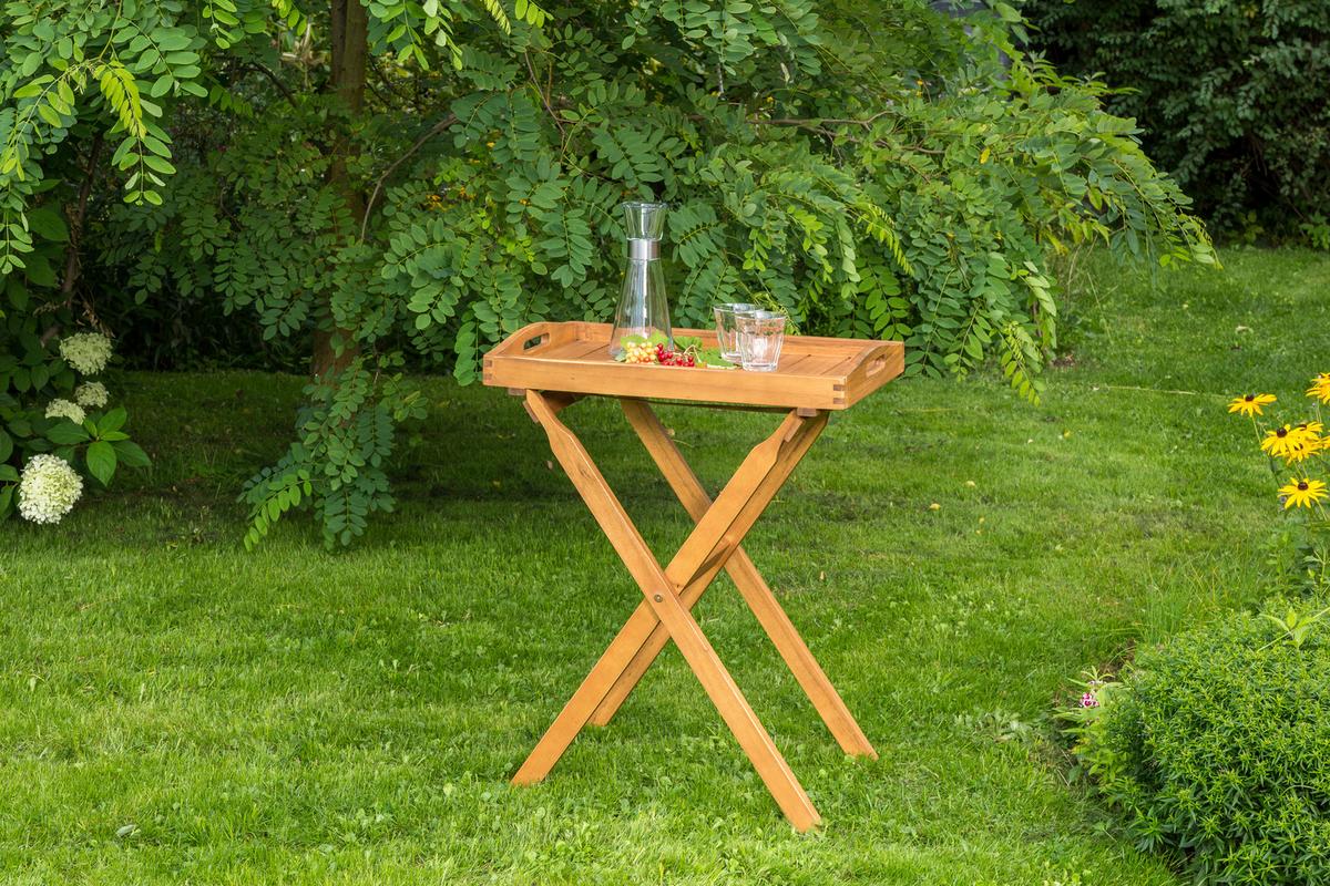 Gartenbeistelltisch klappbar Echtholz inkl. Tablett L: 75cm - Braun, KONVENTIONELL, Holz (39/60/75cm) - Gardenson