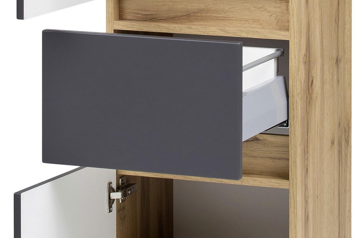 Hochschrank Kopenhagen B: 40 cm Grau/Eiche Dekor - Eichefarben/Silberfarben, KONVENTIONELL, Holzwerkstoff (40/180/35cm) - Held
