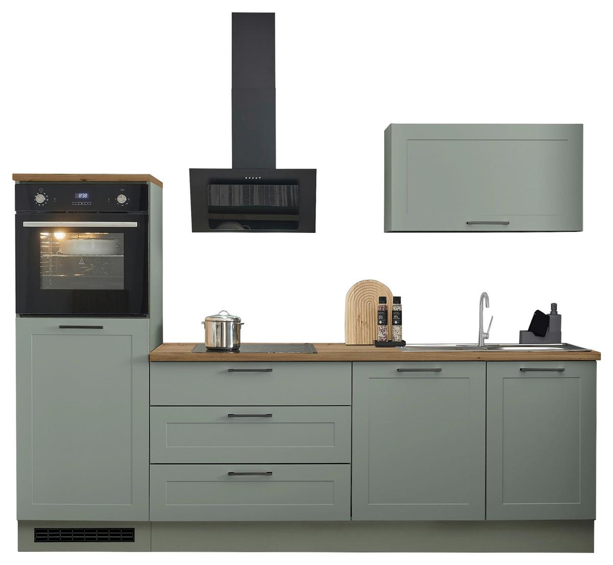 Kuchyňský blok bez spotřebičů MARSEILLE, šířka 260 cm - černá/zelená, Design, kov/kompozitní dřevo (260cm) - MID.YOU