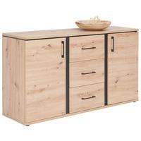 ŠIROKÁ KOMODA NATURE - čierna/farba duba, Konventionell, kov/kompozitné drevo (145/84/42cm)