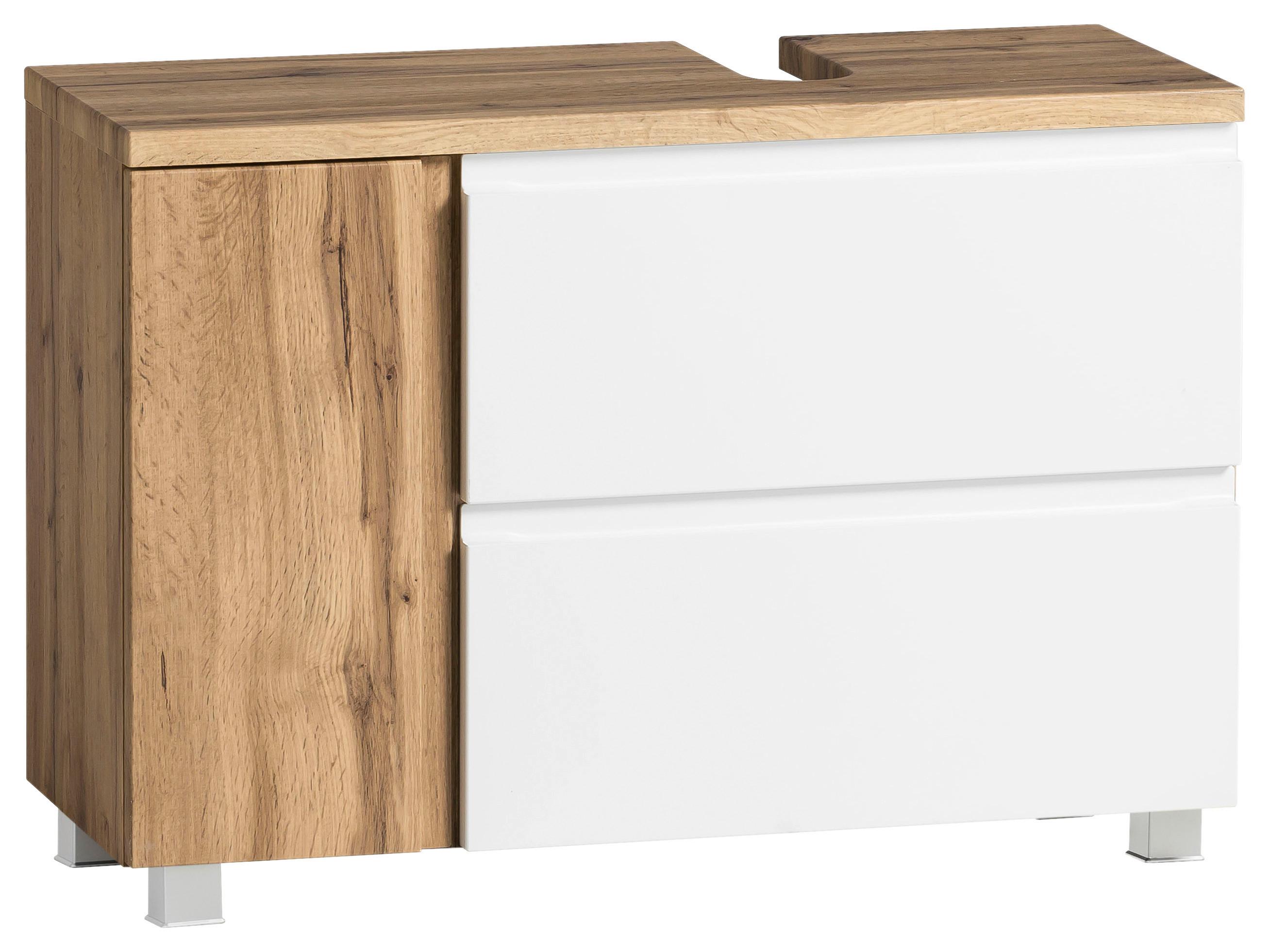 Waschbeckenunterschrank Varese B: 85 cm Wotaneiche Dekor/Weiß - Eiche Wotan/Weiß, MODERN, Holzwerkstoff (85/56/35cm) - Held