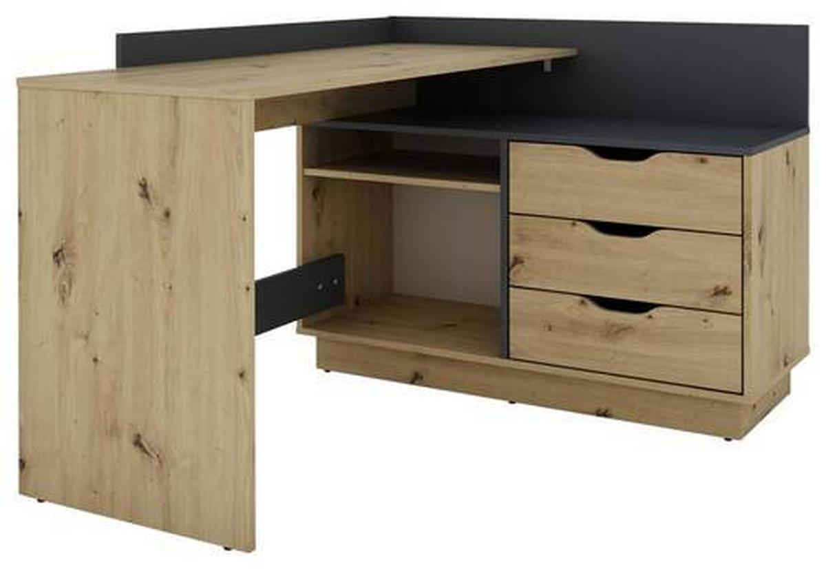 Eckschreibtisch Mit Stauraum B 105cm H 84cm Belfast - Anthrazit/Eiche Artisan, LIFESTYLE, Holzwerkstoff (129/105/84cm) - MID.YOU