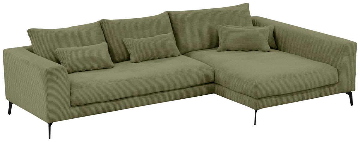 Ecksofa Berlin Cord Olivgrün 313x172 cm - Schwarz/Olivgrün, Design, Textil (313/172cm) - Livetastic