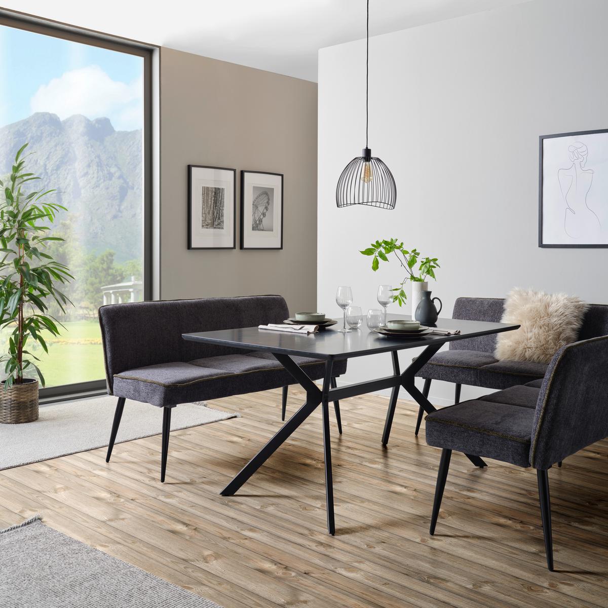 Sitzbank Cory - Hellgrau/Schwarz, MODERN, Textil/Metall (140/83/62cm) - MID.YOU