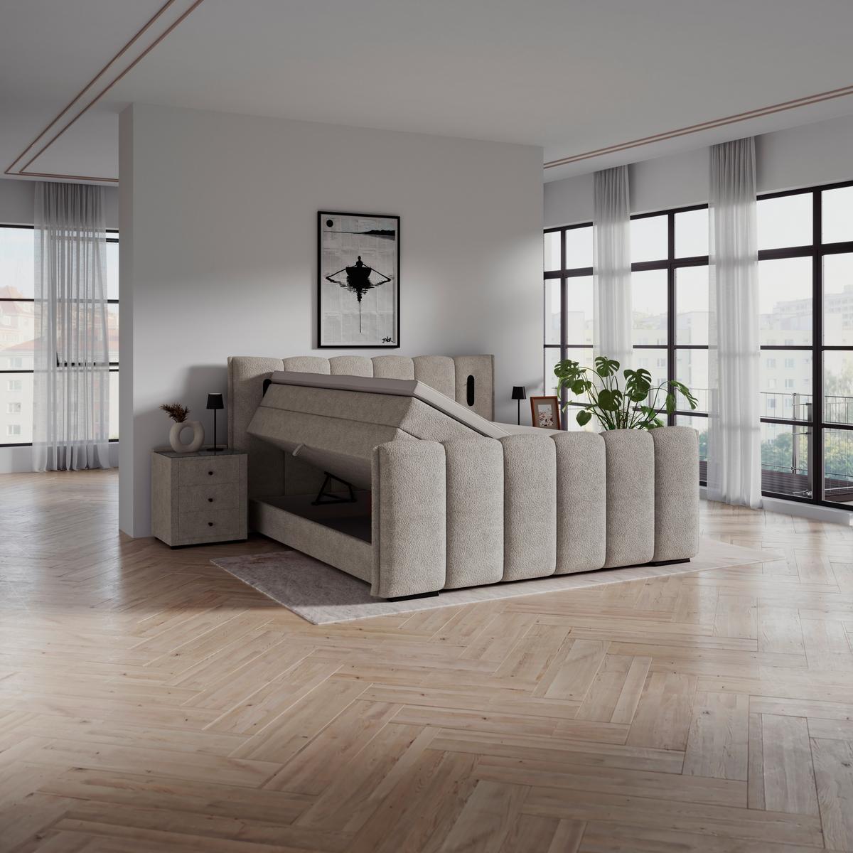 Boxspringbett Elysia inkl. Bettkasten 180x200 - Schwarz/Naturfarben, Trend, Holz/Holzwerkstoff (180/200cm) - Luca Bessoni