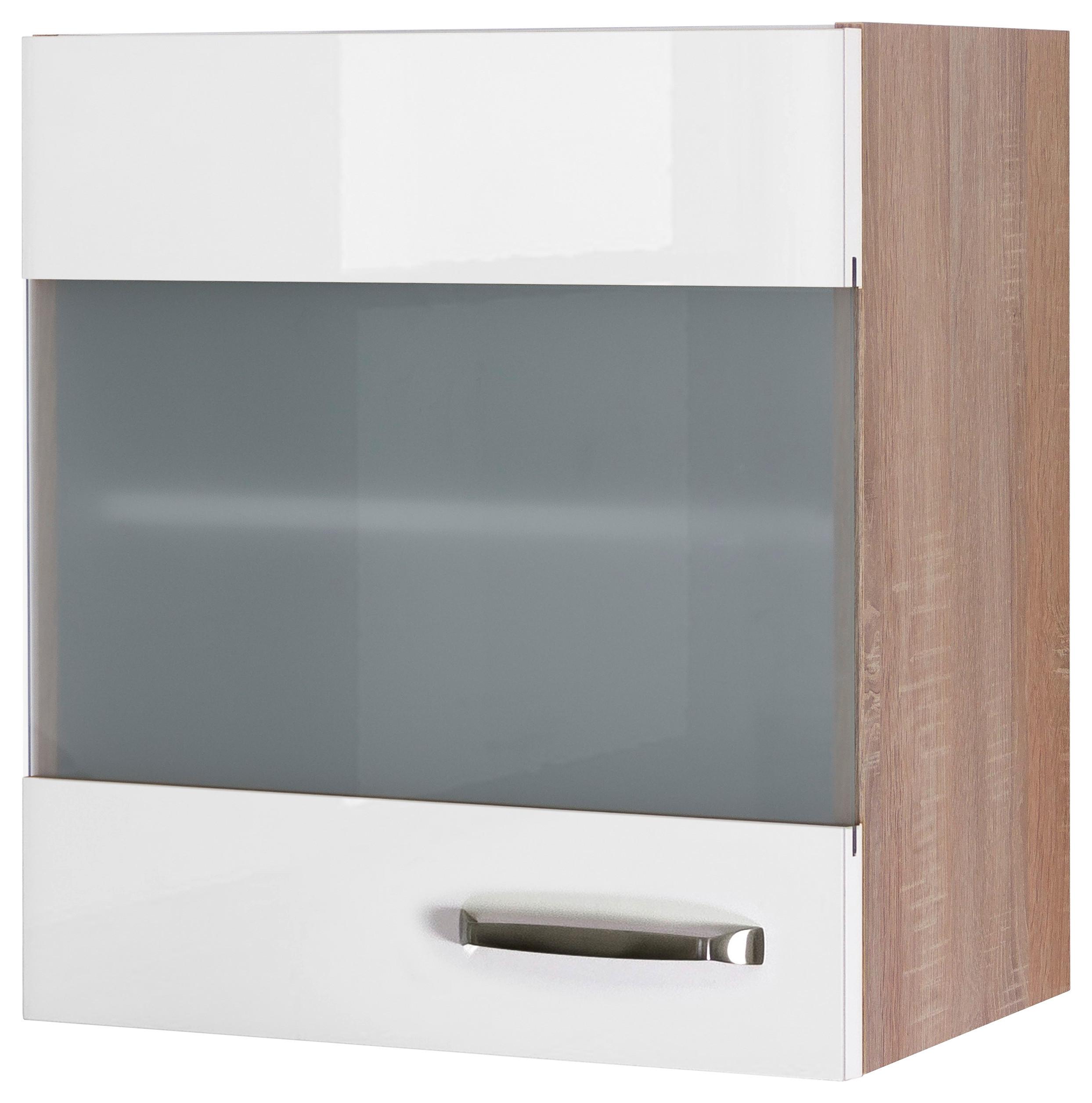 Kuchynská skrinka VENEZIA - VALERO biela 50cm - biela s vysokým leskom/farba ušľachtilej ocele, Modern, kov/kompozitné drevo (50/54,8/32cm) - FlexWell