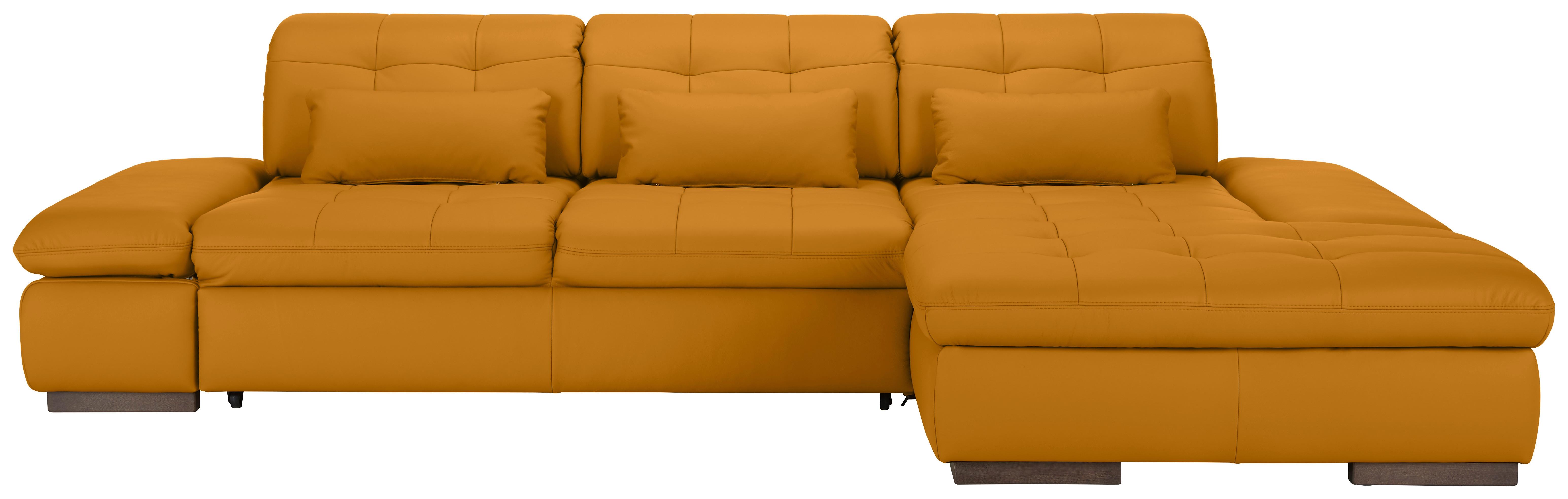 Rohová sedačka SANFINO, pravá, žlutá pravá kůže - barvy chromu/žlutá, Konvenční, kov/kůže (305/79-96/199cm) - Premium Living