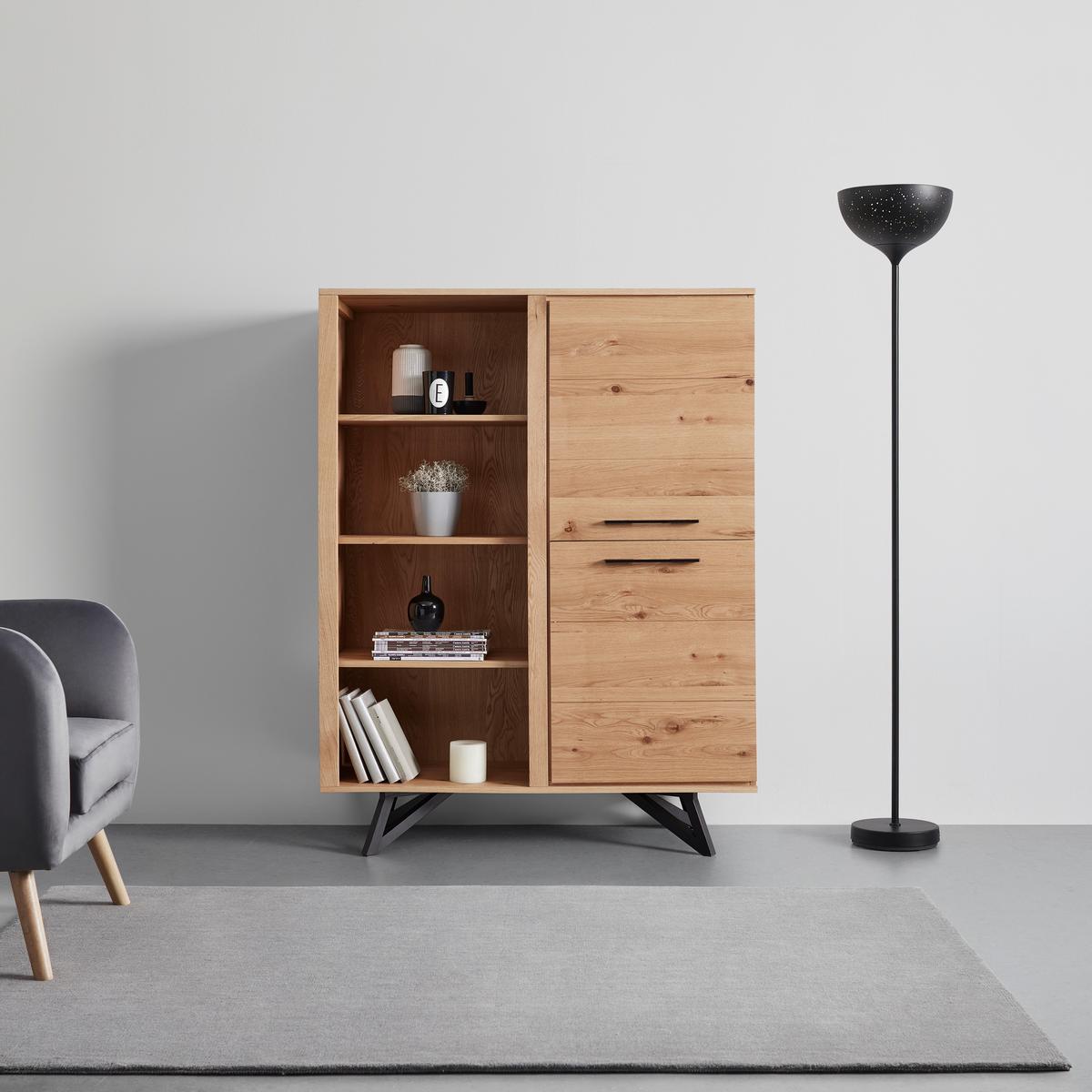 Komoda EMILIO dub - čierna/farba duba, Modern, kov/drevo (115/150/40cm) - Bessagi Home