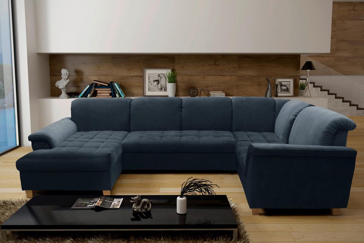 Wohnlandschaft Franzi Mit Schlaffunktion Blau - Eichefarben/Dunkelblau, KONVENTIONELL, Textil (170/352/214cm) - MID.YOU