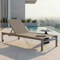 Sonnenliege Naxos Aluminium, Akazie verstellbar - Beige/Silberfarben, MODERN, Holz/Metall (198/103/84cm) - Gardenson