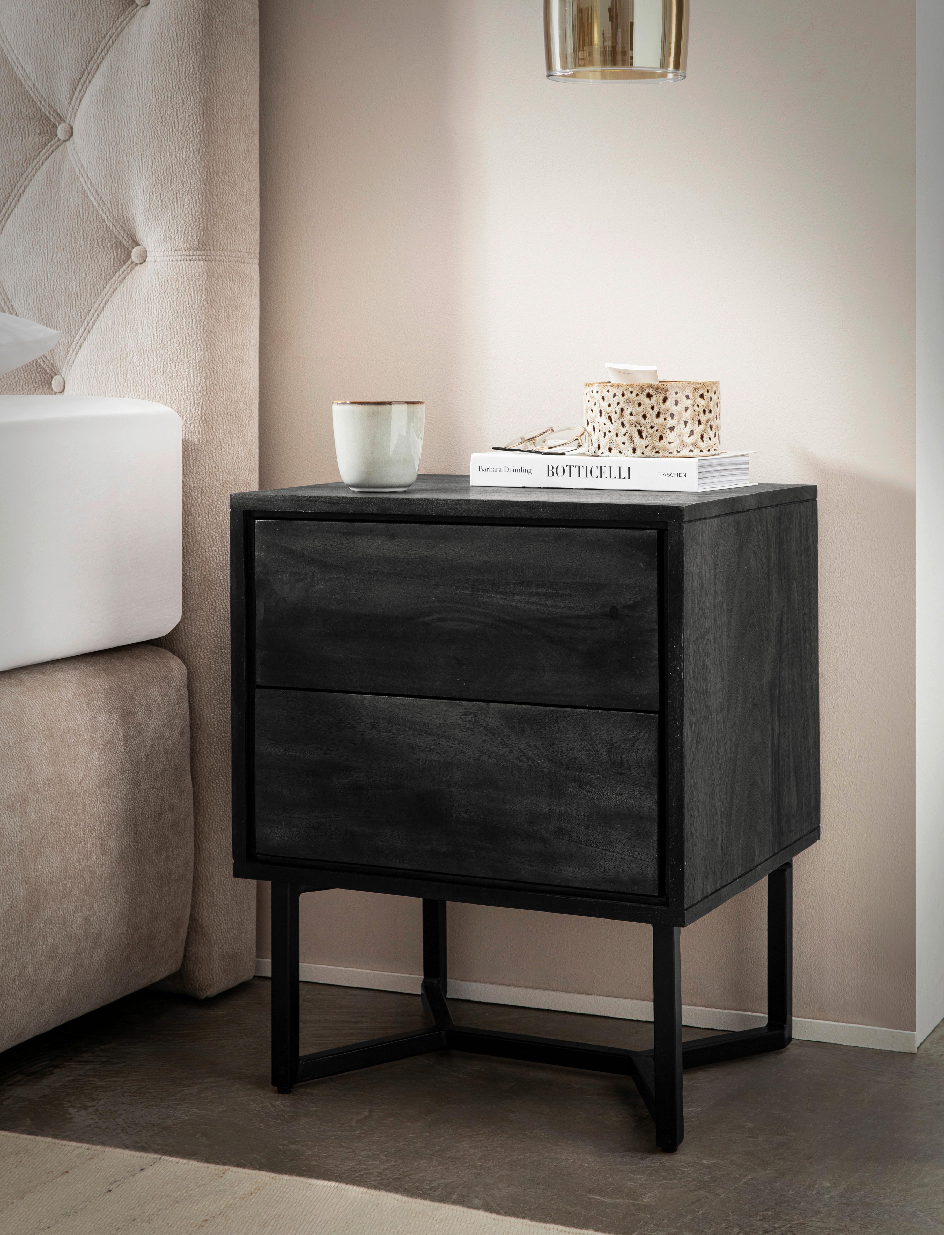 Nachttisch Schwarz B: 45 cm - Schwarz, Design, Holz/Metall (45/57/40cm) - Livetastic